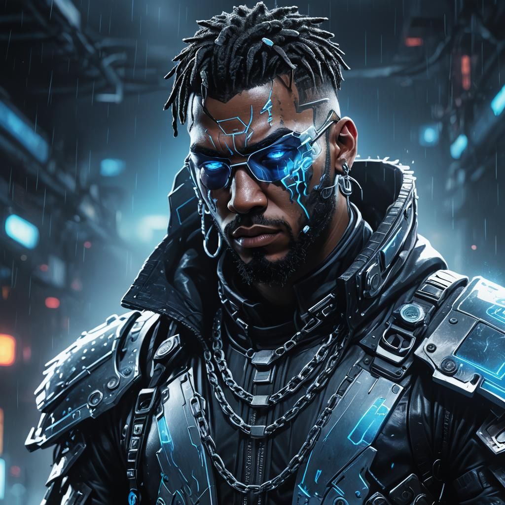 Cyberpunk Rapper Portrait in Icy Armor