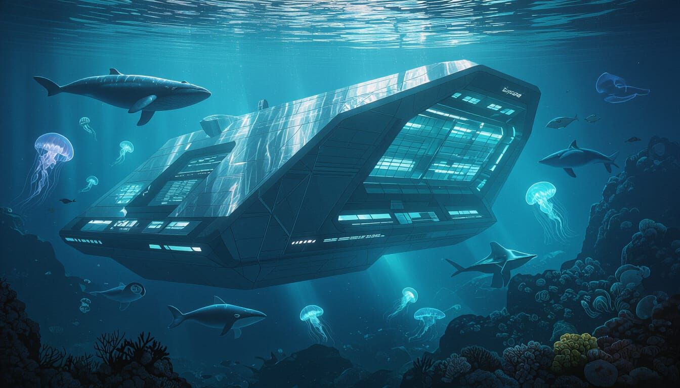 Futuristic Underwater Lab on Ocean Floor