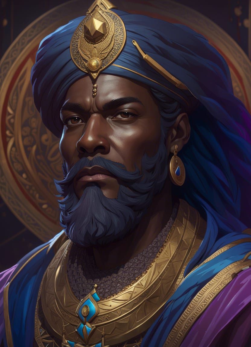 Mansa Musa Portrait in Hyperdetailed Splash Art Style