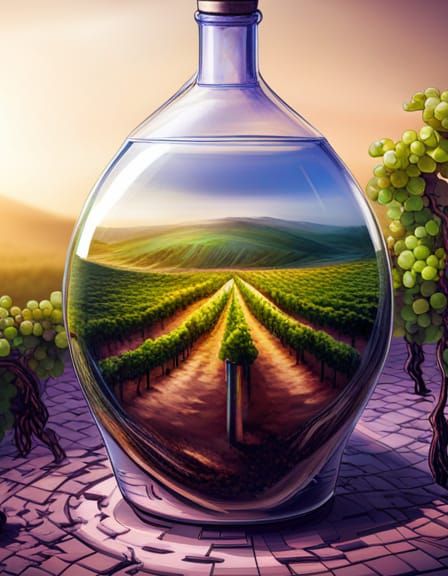 Vineyard in a Glass Bottle: Hyperrealistic Concept Art