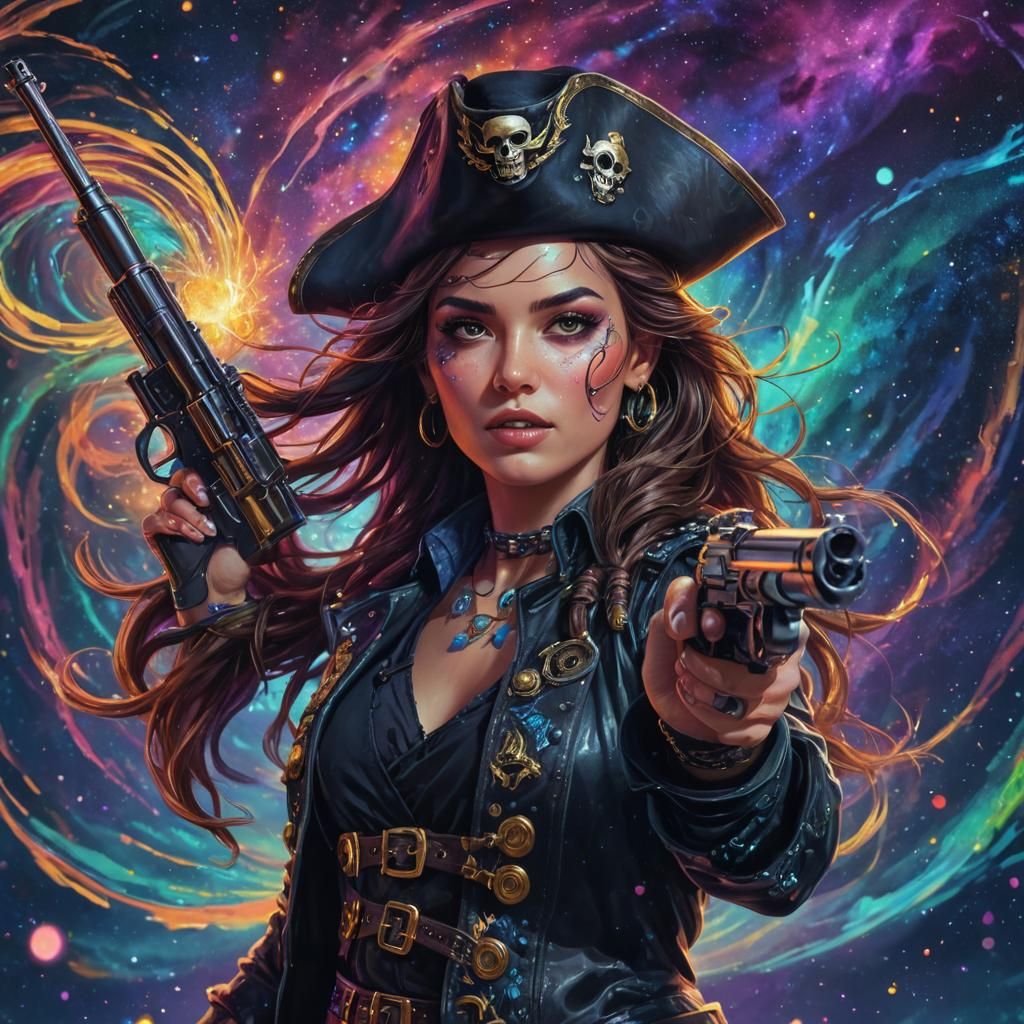 Cosmic Pirate in Swirling Astral Vortex: Holographic Art