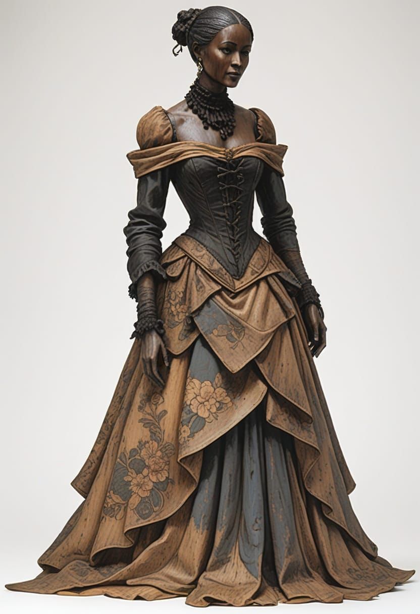 Ebony Wood Mannequin Woman in 18th Century Dress