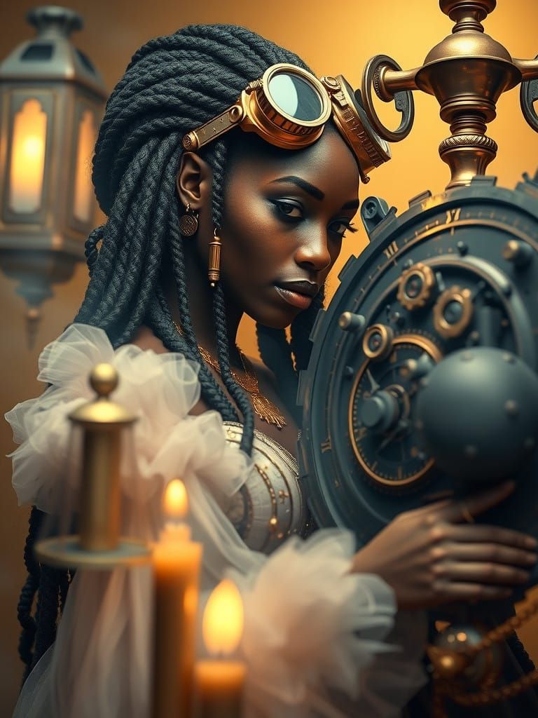 Ethereal Timekeeper in Steampunk Splendor