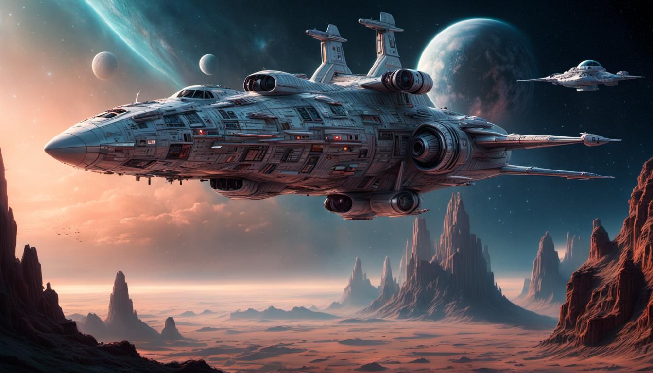 Cosmic Star Cruiser Avian in Hyperrealistic Style