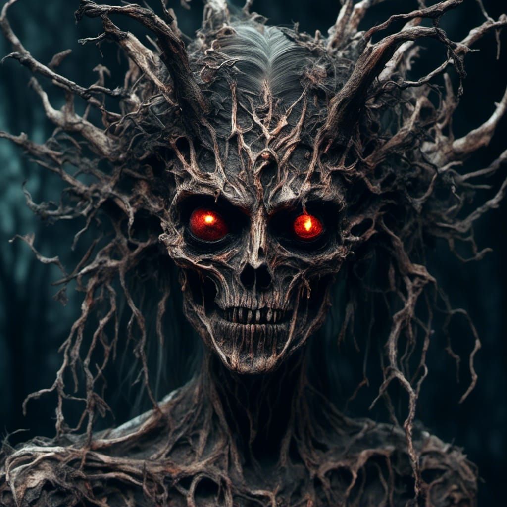 Frightening Blair Witch Close-Up in Dark Fantasy Style