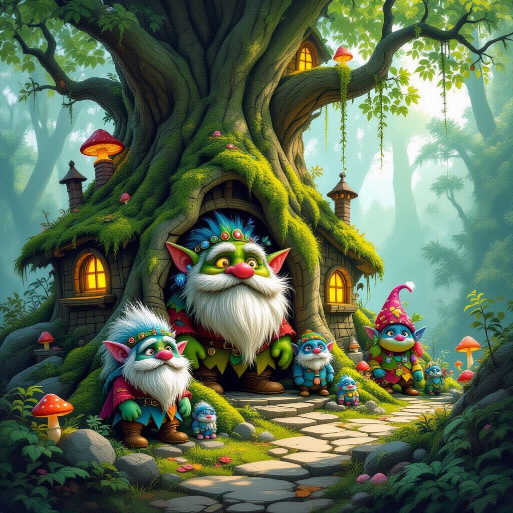 Enchanted Troll Village: Hyperrealistic Splash Art