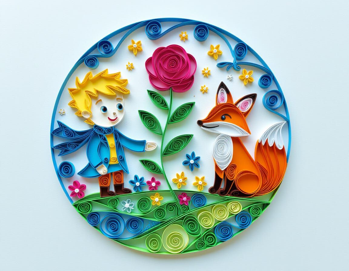 The Little Prince, Fox, and Rose on a Small Planet