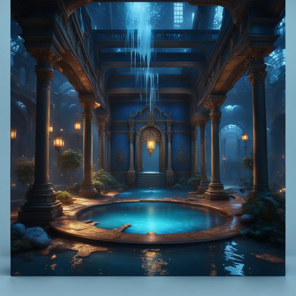 Flooded Playground Courtyard in Detailed Matte Painting