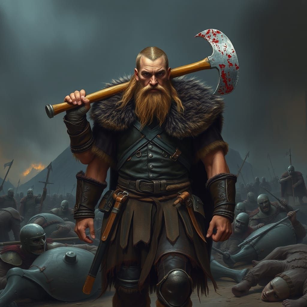 Viking Warrior Leaving Battlefield in Ominous Light