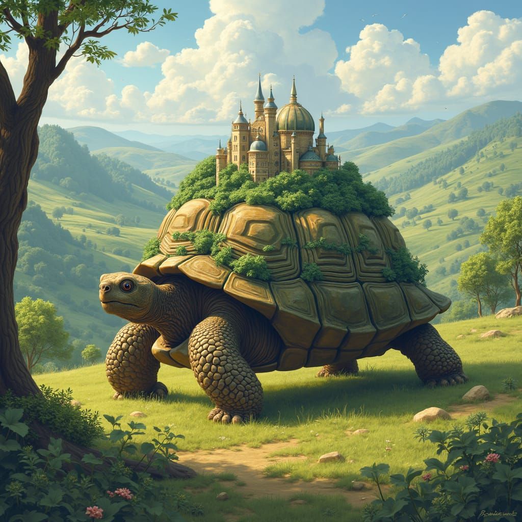 Majestic Tortoise Ecosystem Blending Fantasy Landscapes