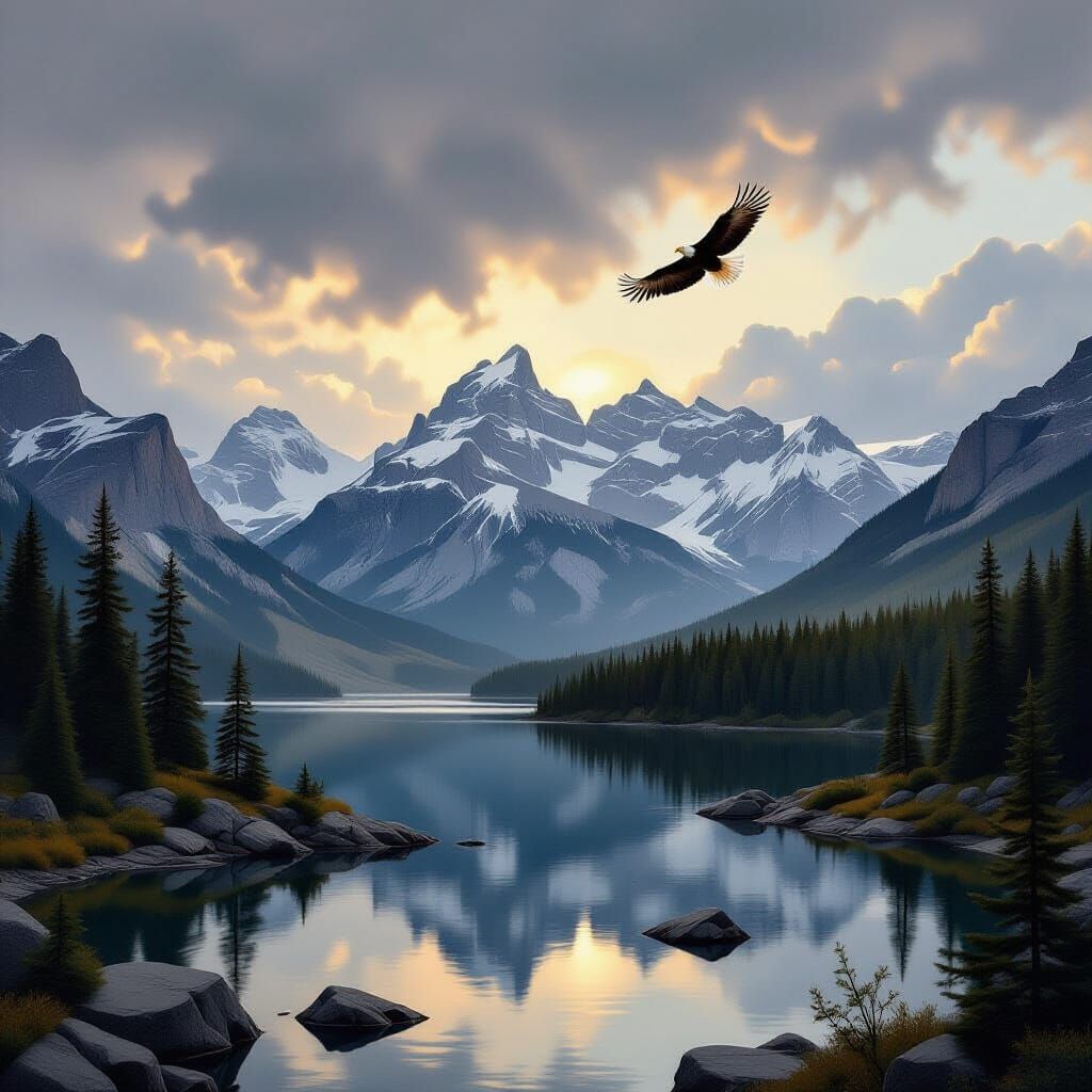 Photorealistic Rocky Mountains and Valley View