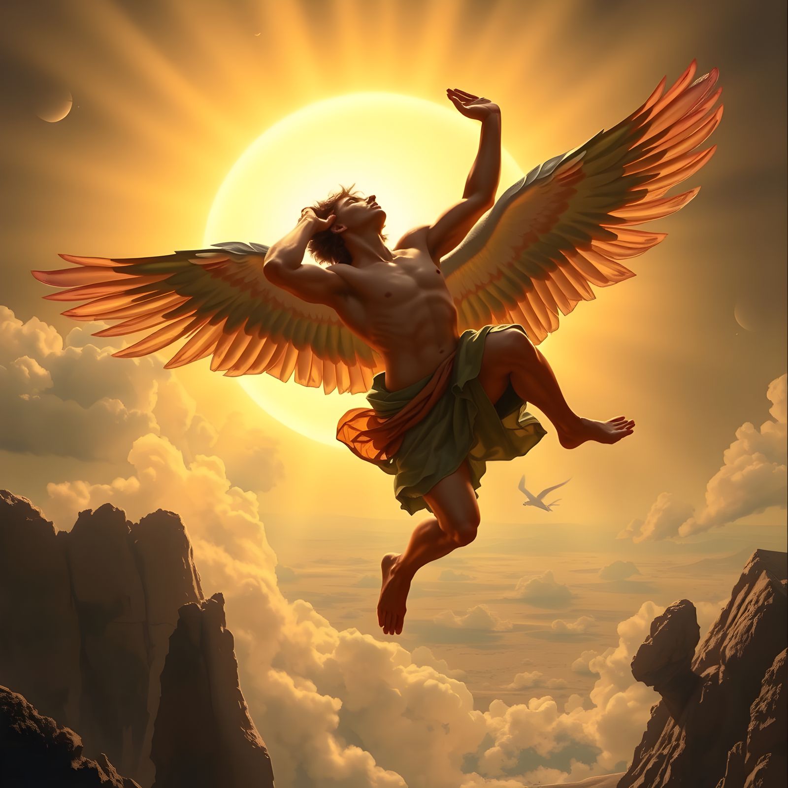 Icarus's Tragic Fall: An Oil Painting in Chiaroscuro