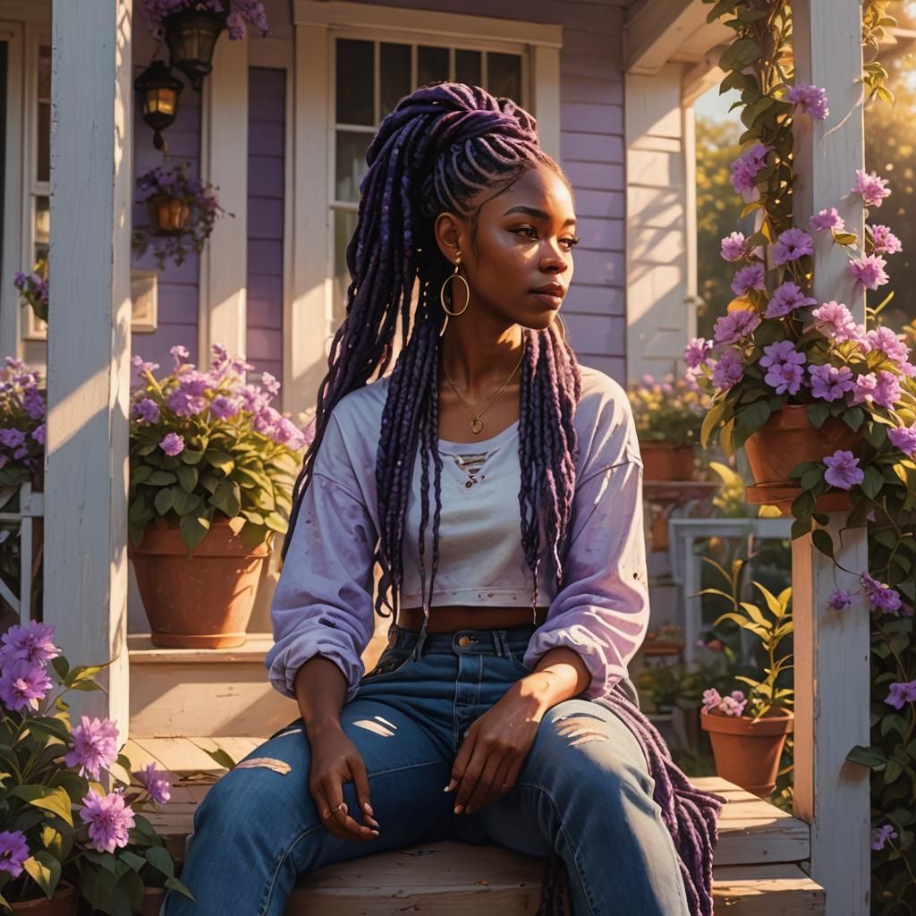 Black Woman with Purple Braids: Fantasy Concept Art
