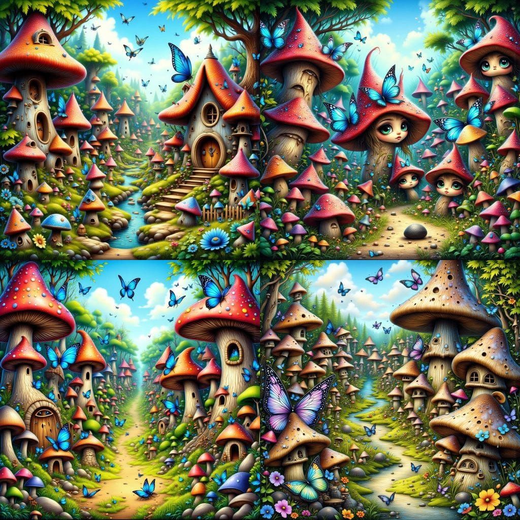 Gnome and Fairy Village Aerial View Cartoon