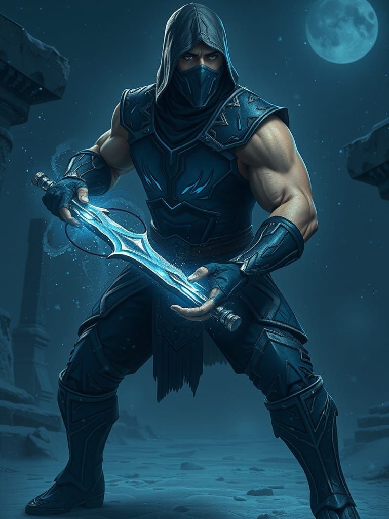 Frost Warrior in Frozen Arena, in Cyberpunk Style