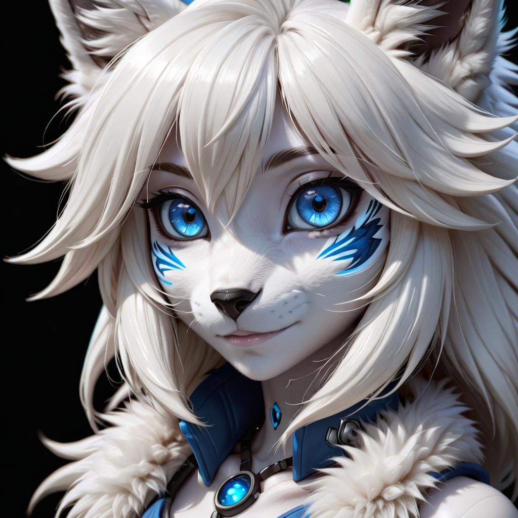 Anime Style Female Furry Humanoid with Blue Eyes