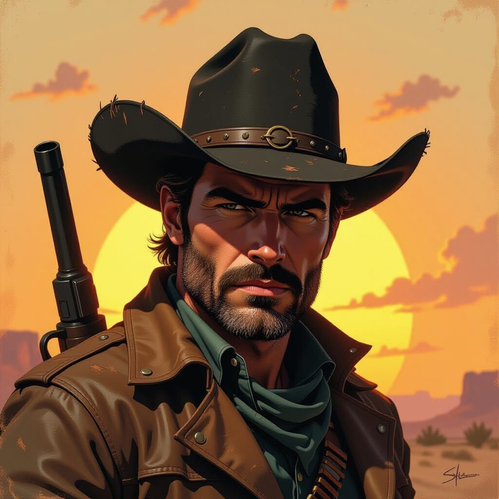 Gritty Gunslinger Portrait in Cinematic Style