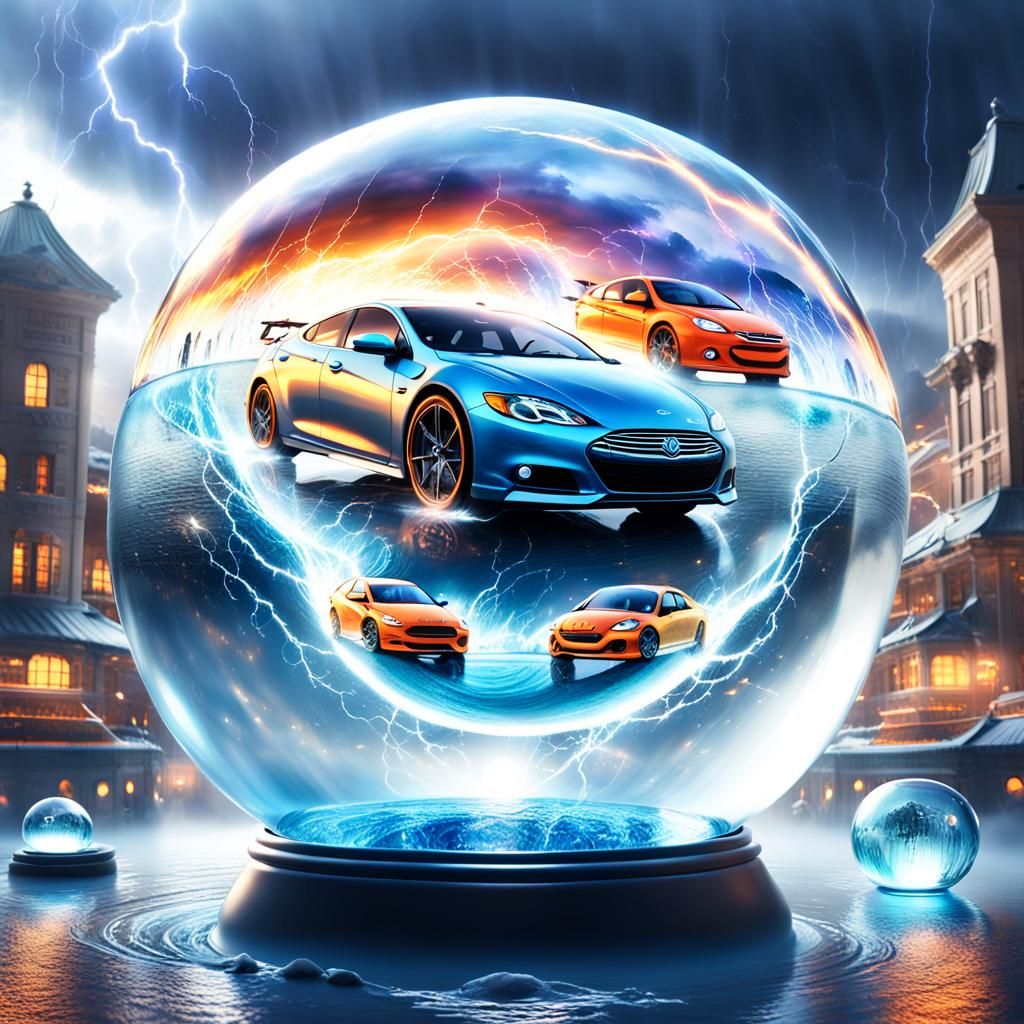 Cars Racing in Crystal Ball: Fantasy Concept Art