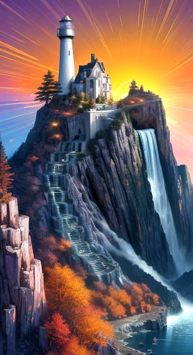 Chrome Tree Lighthouse: Hyperrealistic Fantasy Concept Art