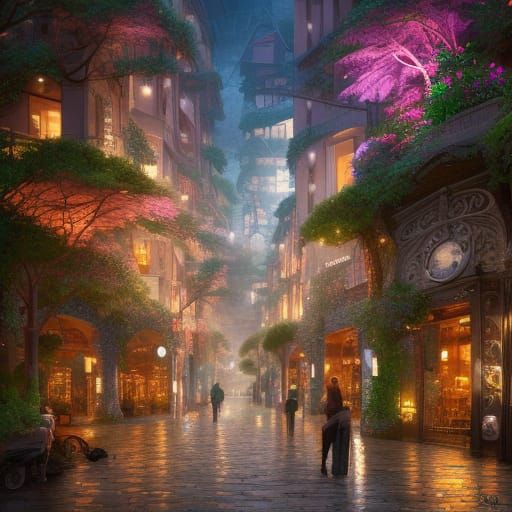 Surreal Cityscape Under Fairy Lights