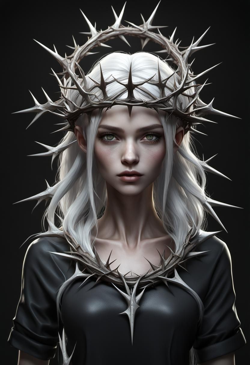 Anime-Inspired Girl with Thorns in Realistic 3D Rendering