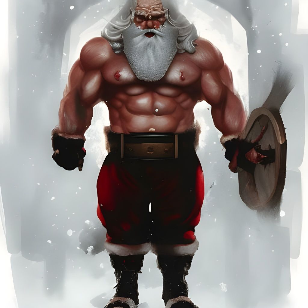 Sinister Muscular Santa Claus in Dark Fantasy Style
