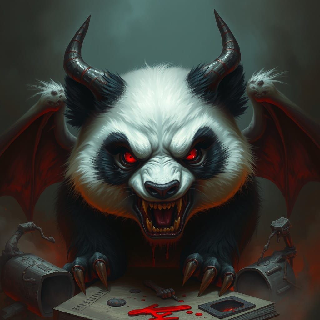 Demonic Panda in Hyperdetailed Fantasy Artwork