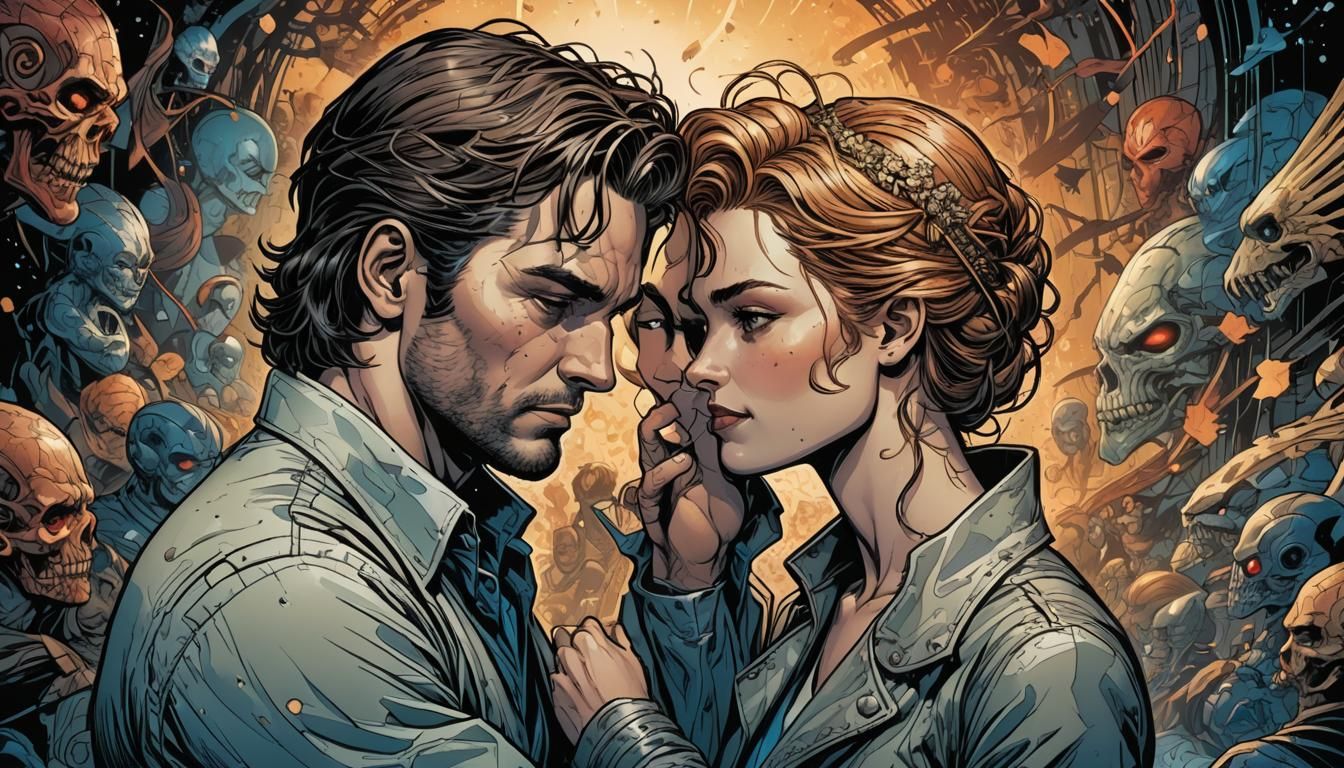 Loving Couple in Comic Book Style Art