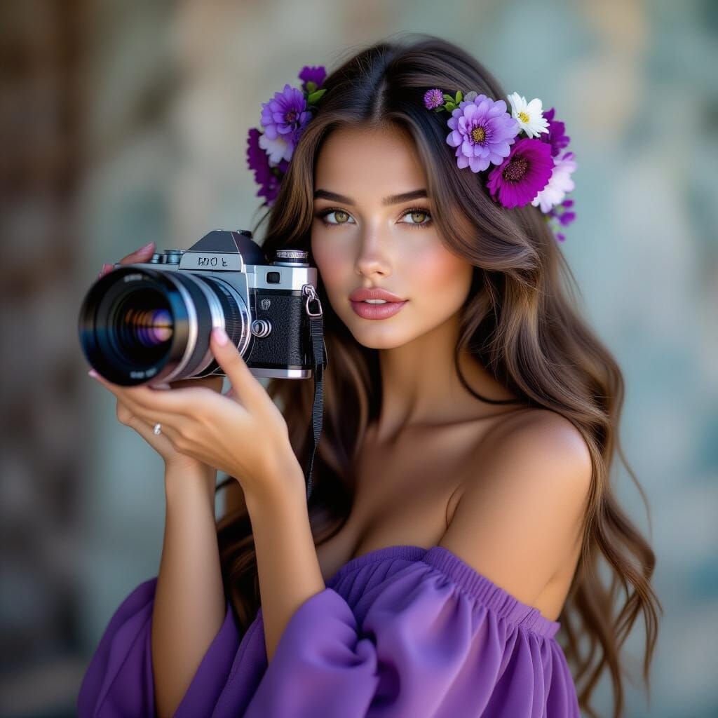 Dreamy Portrait of Woman with Flowers in Soft Focus