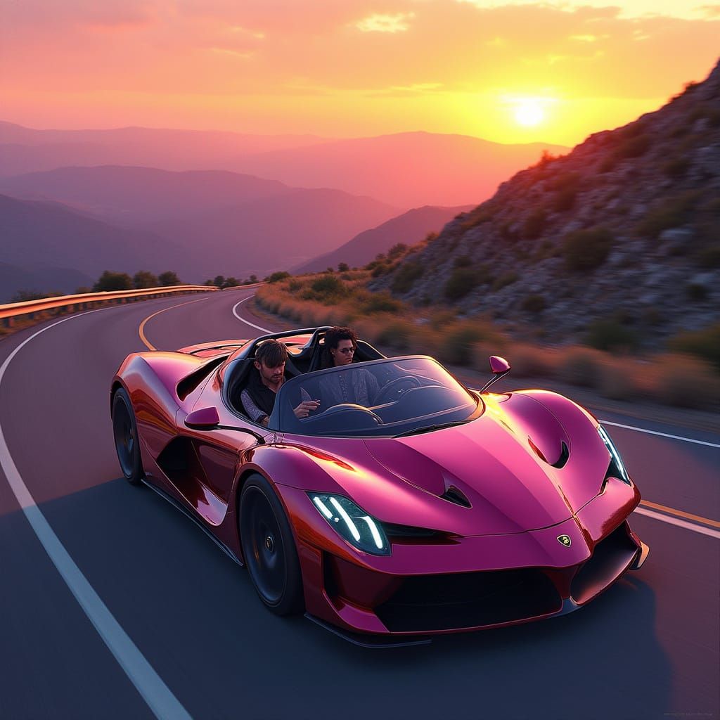 Lamborghini Revuelto on Mountain Road at Sunrise