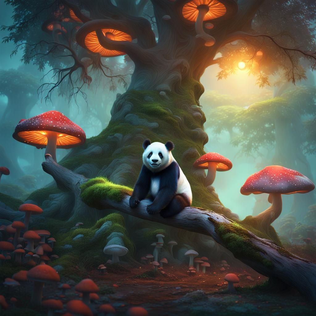 Panda in Mystical Forest, Digital Matte Painting