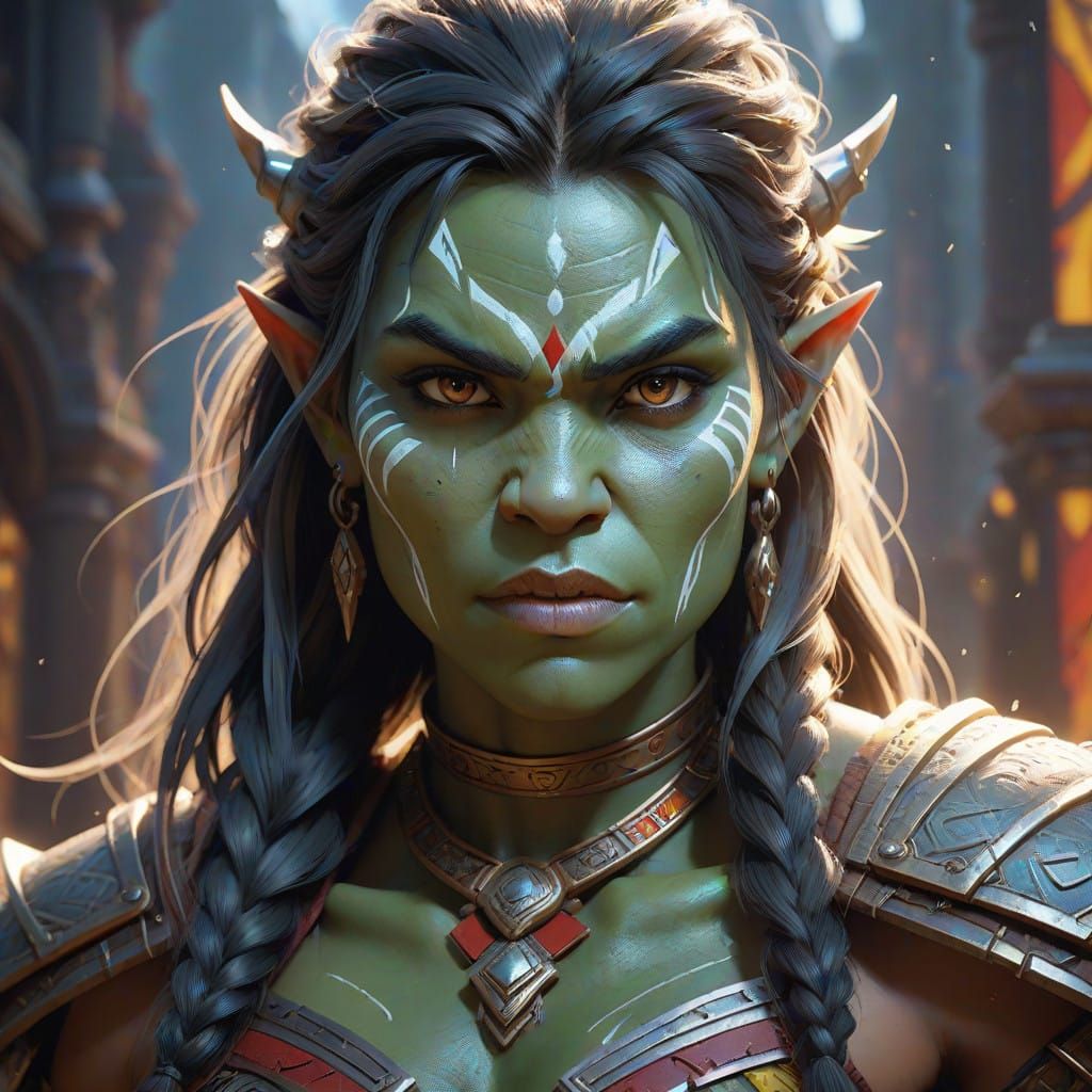 Stunning Half Orc Barbarian Portrait in Hyper-Realistic Styl...