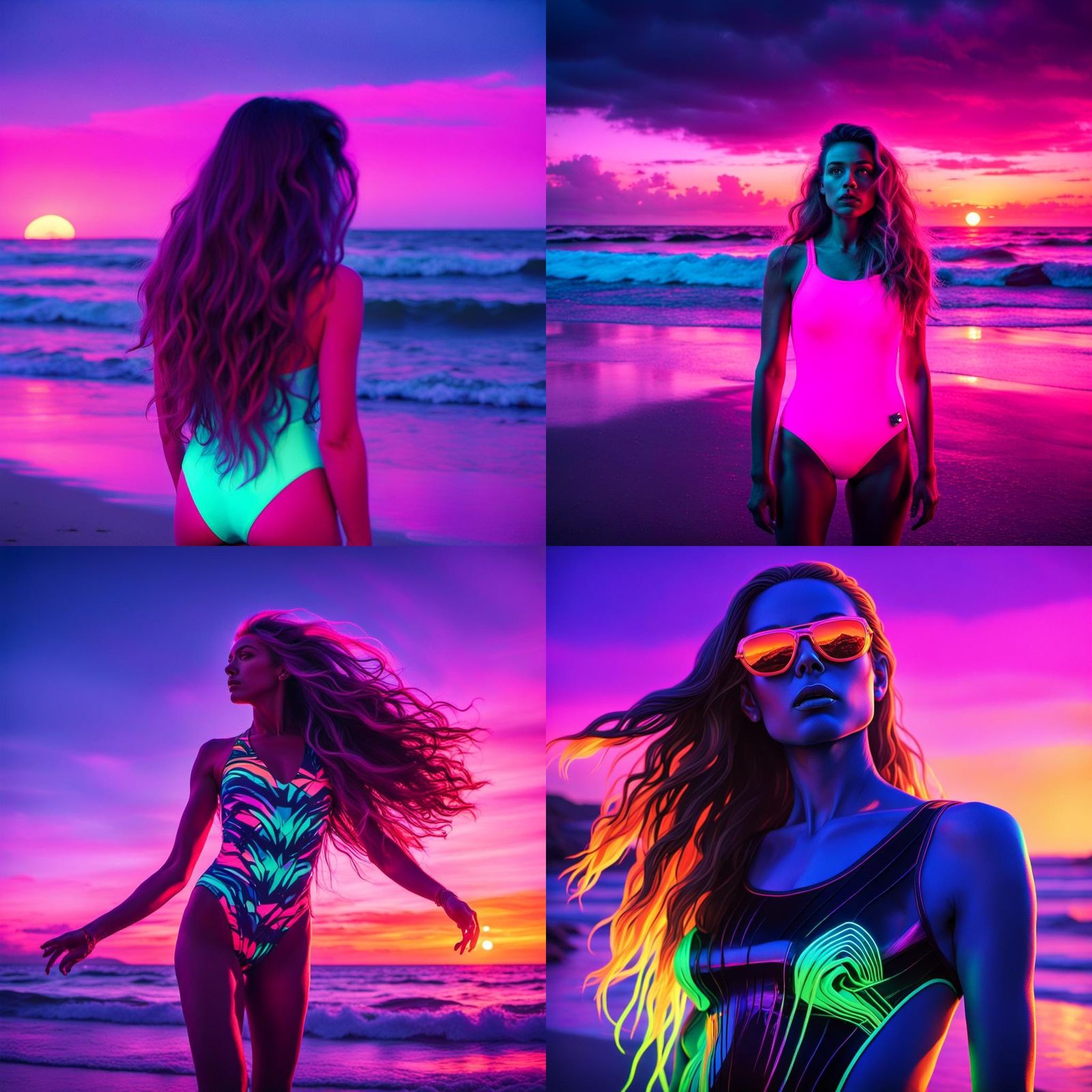 Synthwave Beach Beauty in Neon Retro Style