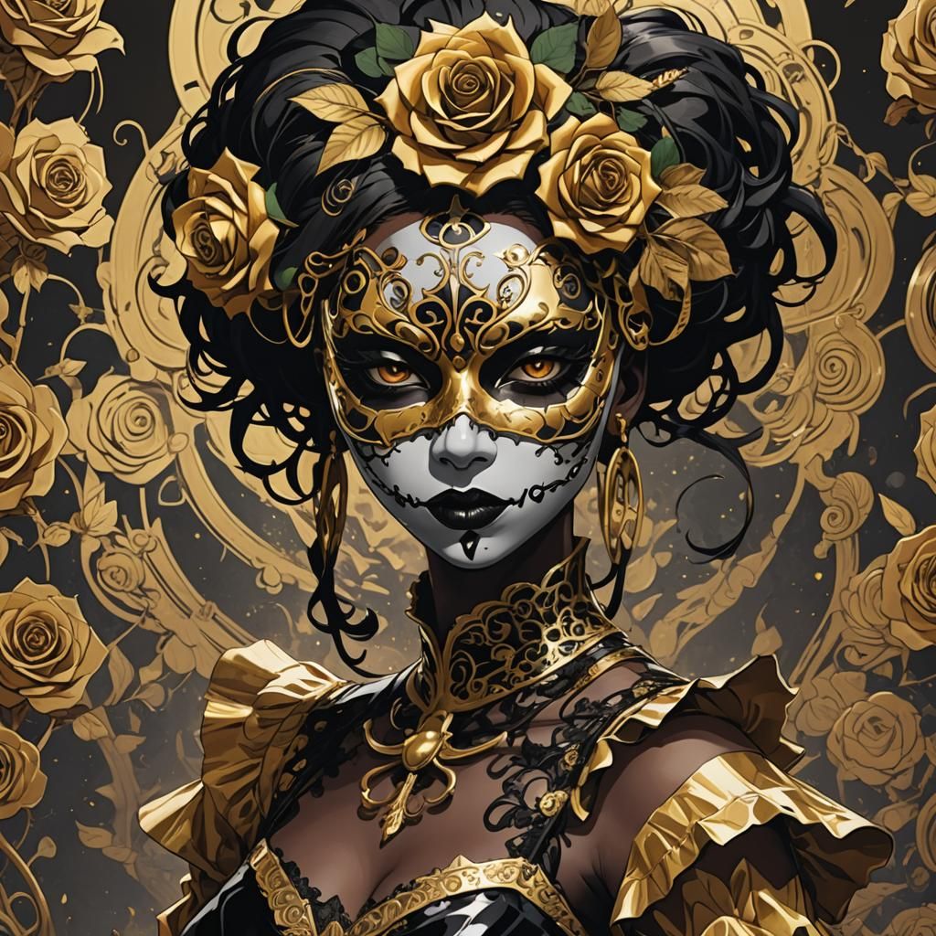 Anime Art: Black Female Killer in Masquerade Mask