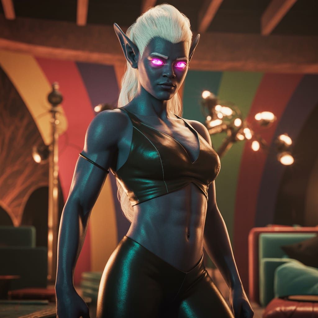 Dark Fantasy Elf in Leather, Regal Pose, Volumetric Lighting