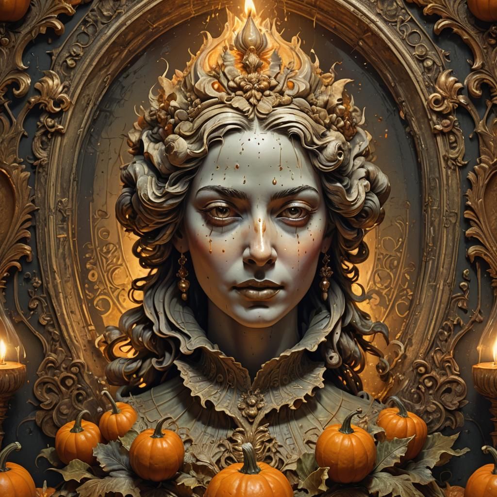 Ornate Pumpkin Portrait in Baroque Gothic Style