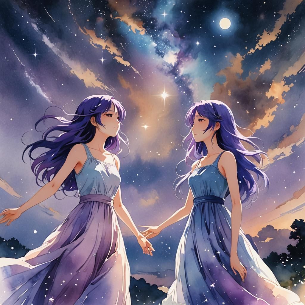 Anime Girls in Starlight: Makoto Shinkai Style