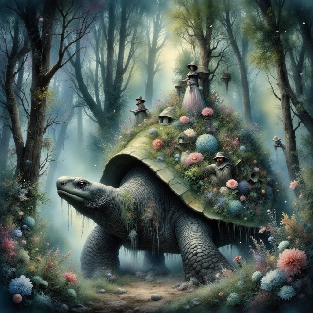 Enchanted Forest Turtle with Moss Cloak