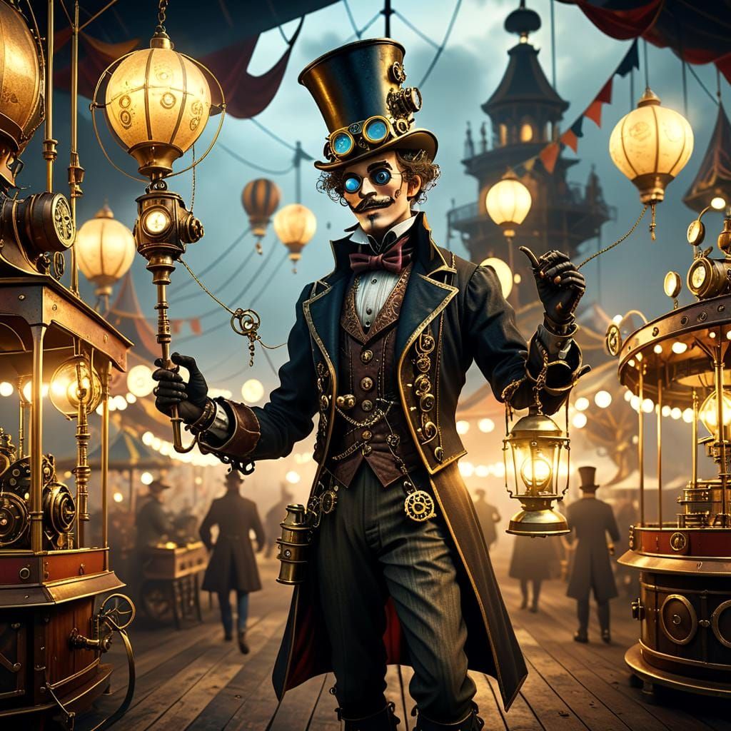 Steampunk Jongleur Plays Ghironda in Volumetric Lighting