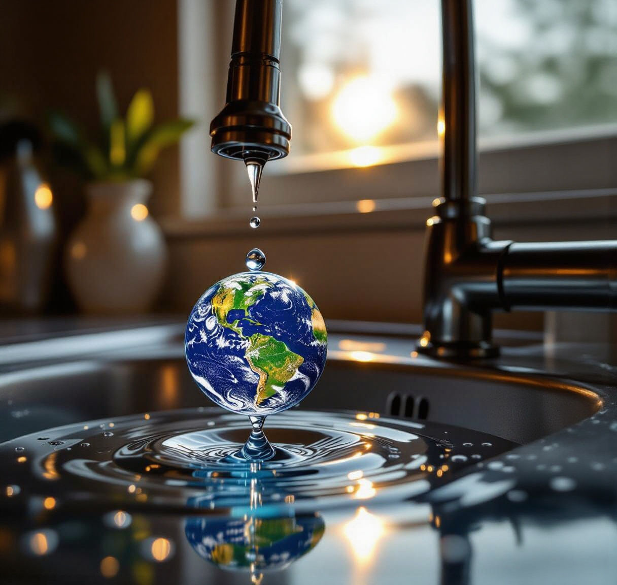 Earth Reflected in a Water Drop