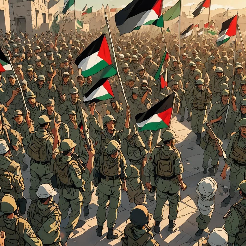 Palestinian Soldiers Celebrate Victory in Anime Style