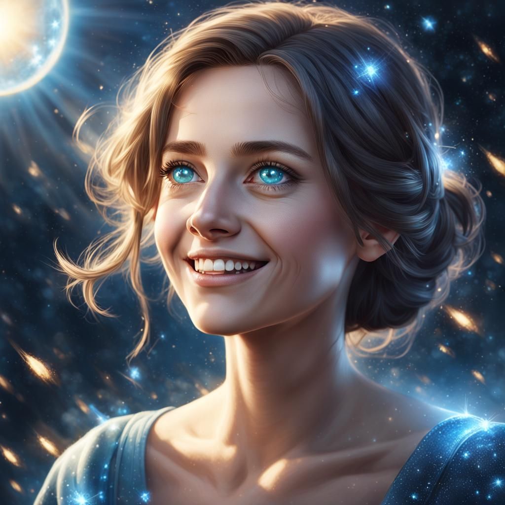 Beautiful Woman with Sparkling Eyes: Hyperdetailed Portrait