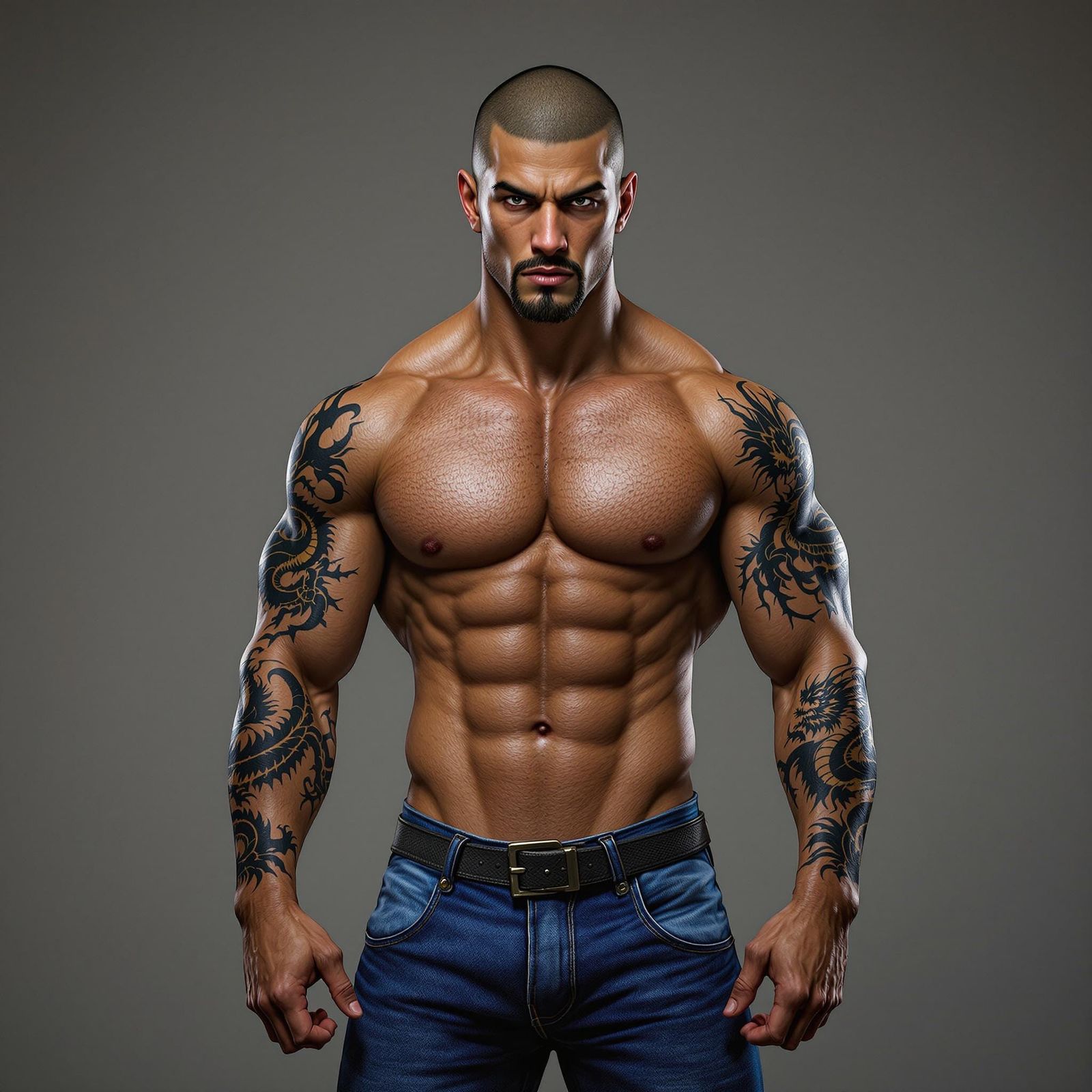 Handsome Asian Model in Jeans, 3D Game Cinematic Style