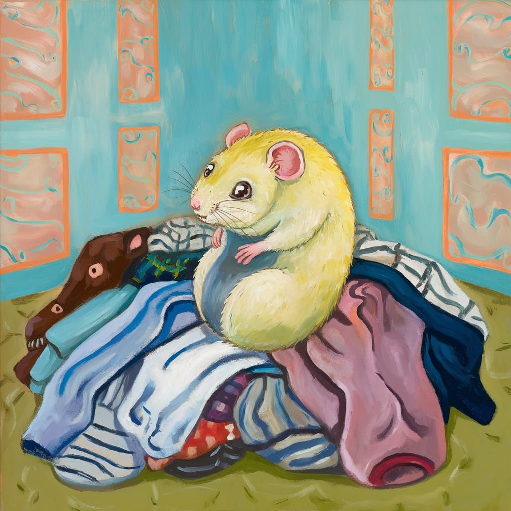 Lonely Rat in Laundry, Kirchner Style Painting