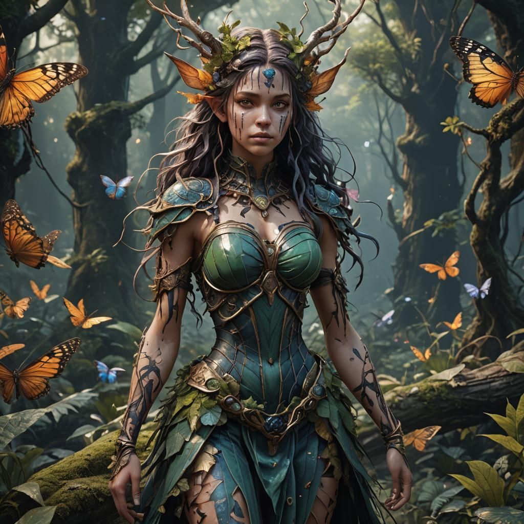 Stripped Nymph in Detailed Matte Painting