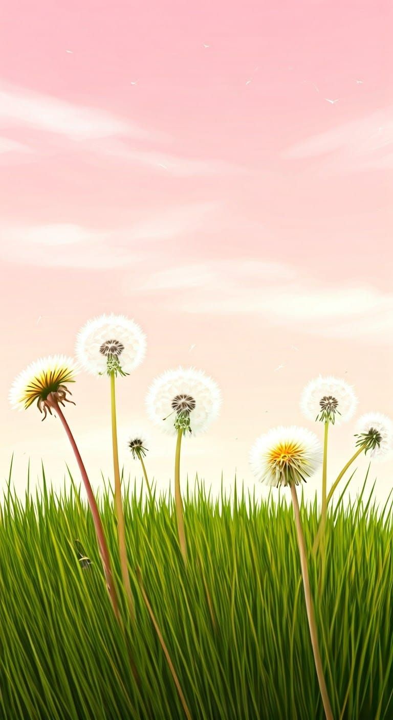 Impressionist Dandelions in Serene Pink Skies