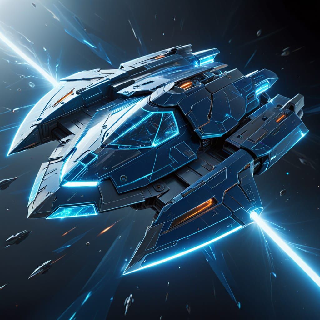 Glowing Starship Defends Against Laser Attack in Symmetrical...