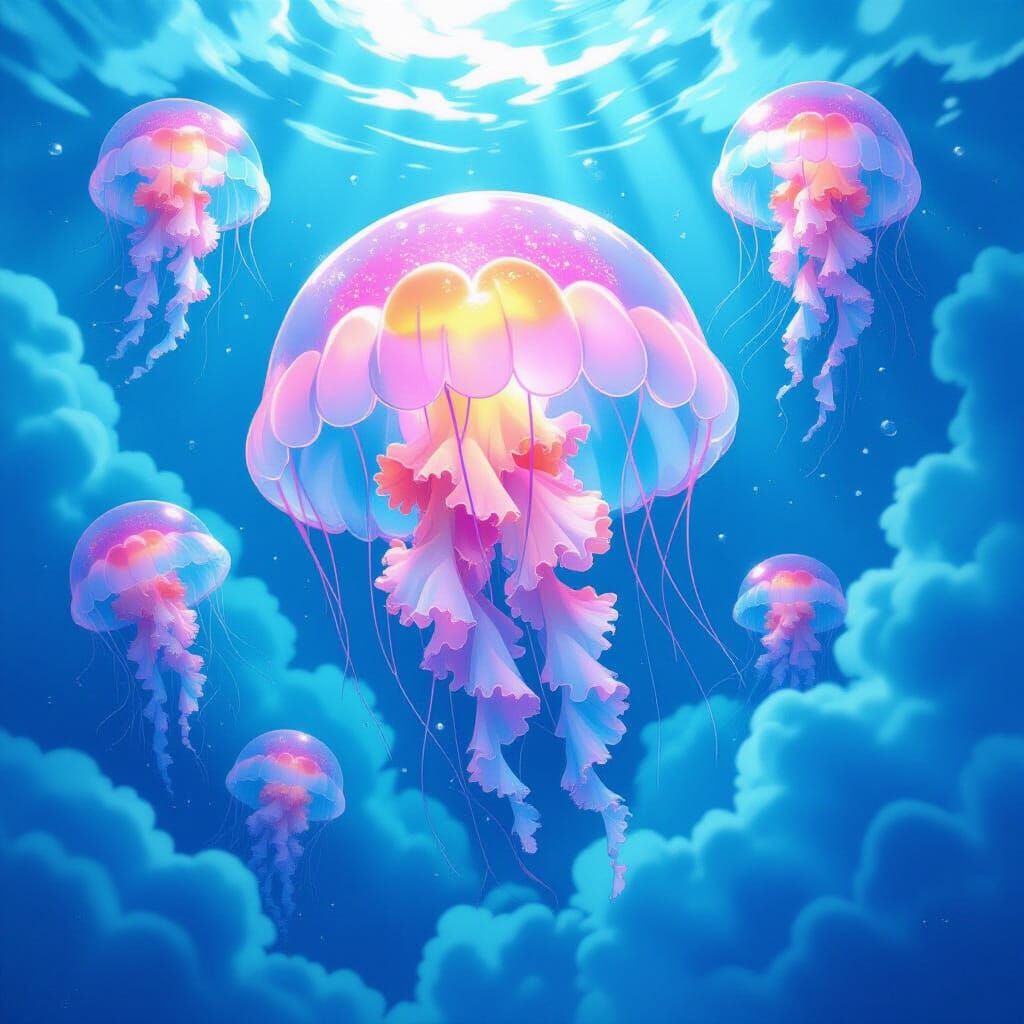Luminous Jellyfish in Dreamy Blue Water