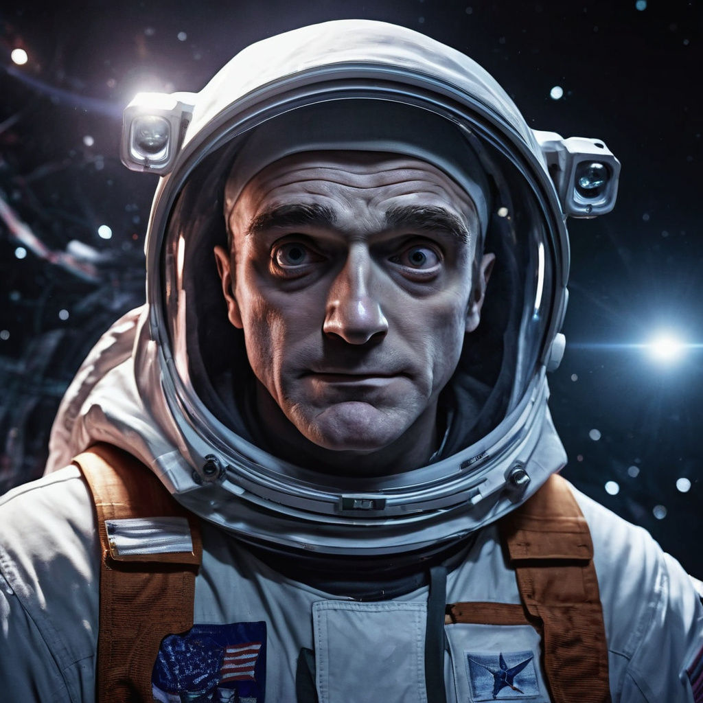 Astronaut Portrait Amidst Swirling Galaxies