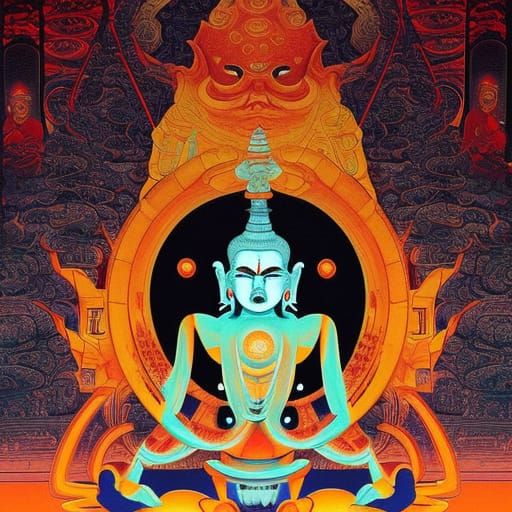 Amitabha and Bodhisattvas in Sci-Fi Technocore Style